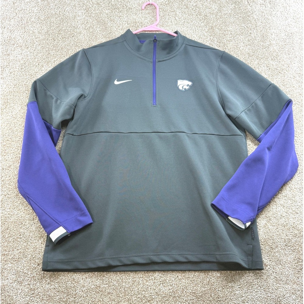 Nike Kansas State Wildcats Dri-FIT Quarter Zip Pullover Mens Medium Grey Purple‎